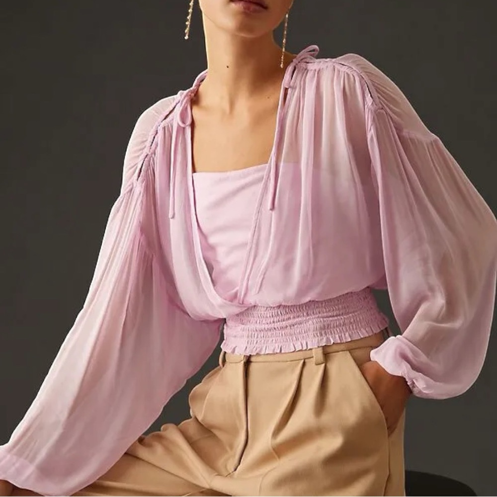 ANTHROPOLOGIE Sheer Peasant Lilac Crop Top New With Tags